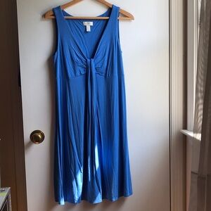 Loft Sky Blue Front Knot Midi Tank Dress cotton Blend size 8 side zip or pull on
